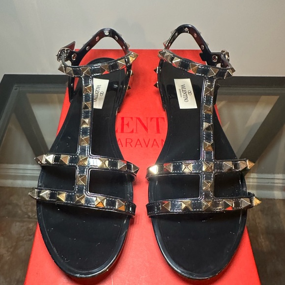 BLACK RUBBER STUDDED VALENTINO SANDALS [WOMENS SIZE 9] - Picture 3 of 11